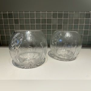 Anthropologie Clear Textured Glass Candle Holders (Pair)